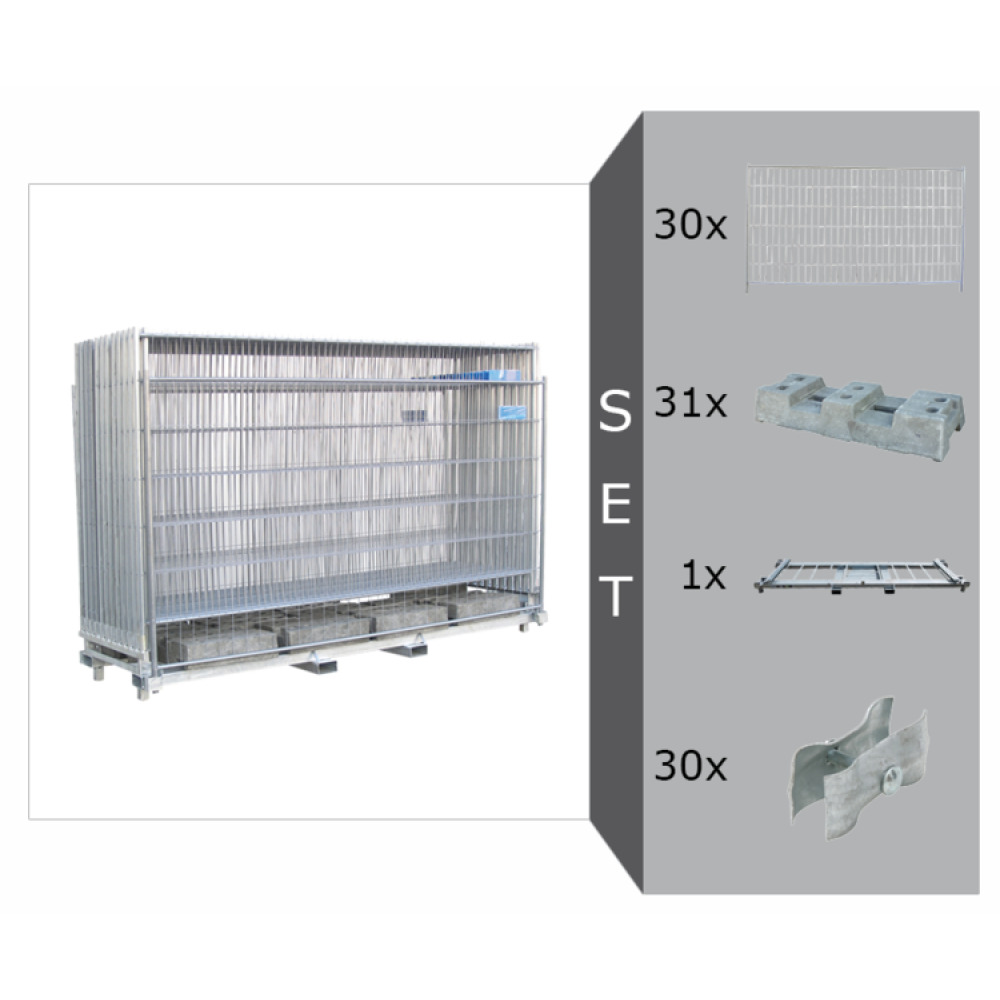 Bauzaun 'Basic' Komplett-Set inkl. 30 Zaunelementen, Kombipalette, Verbindungsschellen und Füßen