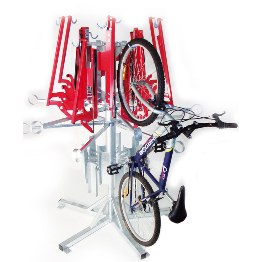 Anwendungsbeispiel: Gasfedermechanik löst aus und zieht Fahrrad in hängende Position